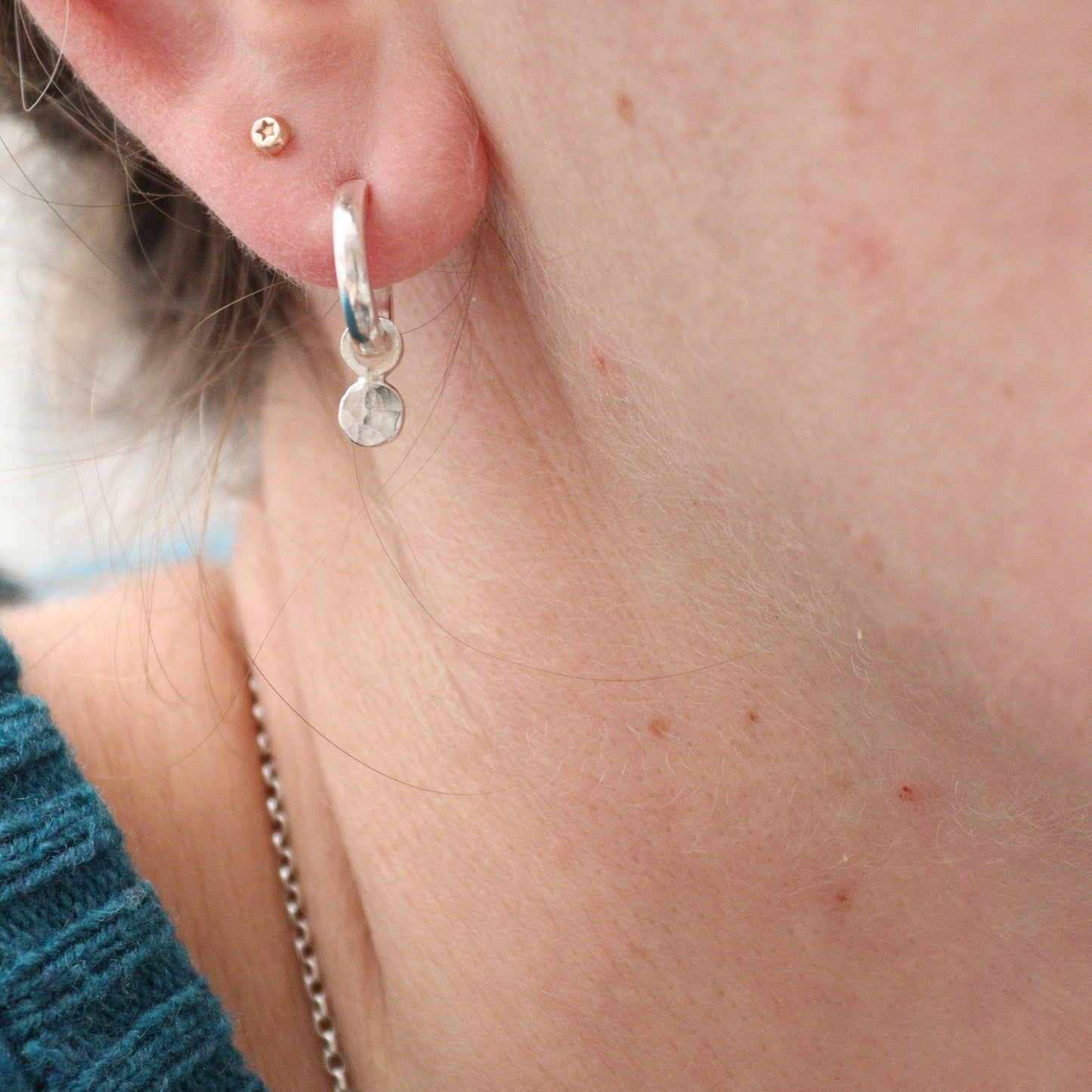 Silver Huggie Hoops with Removable Confetti Drops
