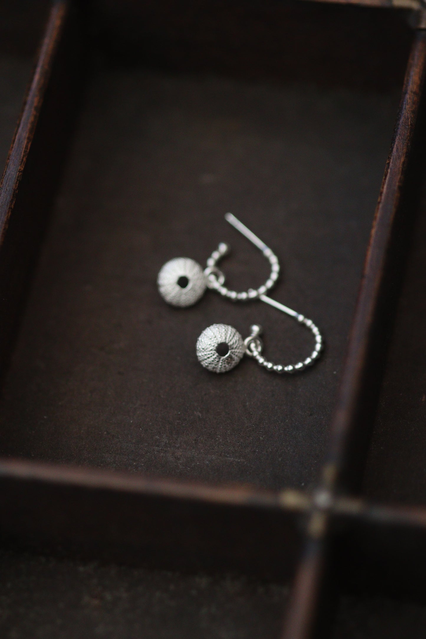 Recycled Silver Sea Urchin Earrings - Huggie Hoops