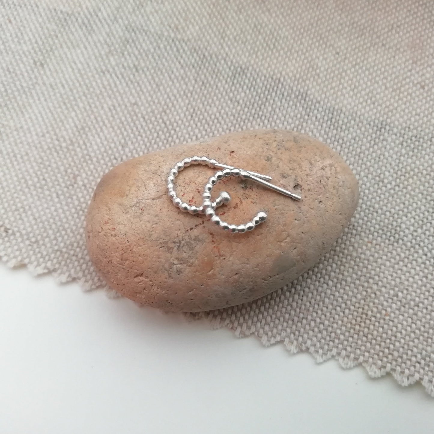 Small Silver Beaded Huggies with Removable Pearl Drops