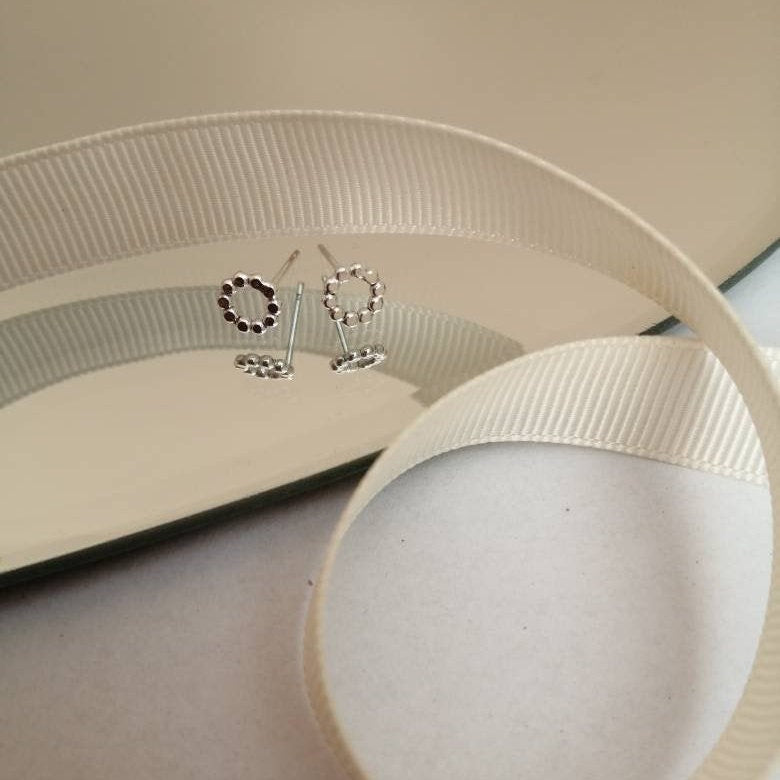 Beaded Circle Sterling Silver Stud Earrings