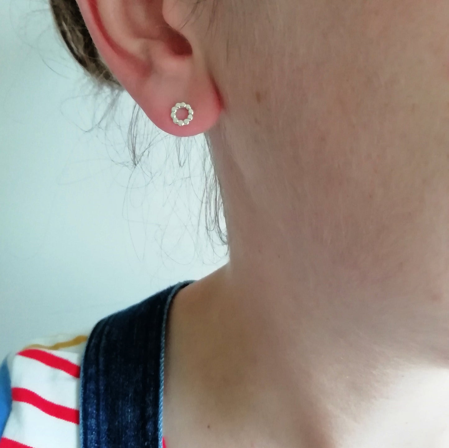Beaded Circle Sterling Silver Stud Earrings