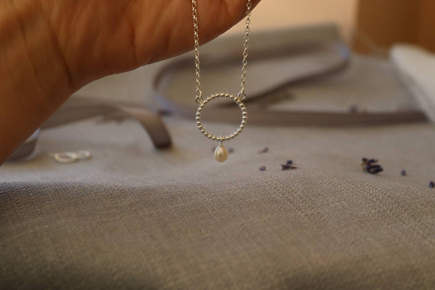 Beaded Circle Necklace With Pearl Drop