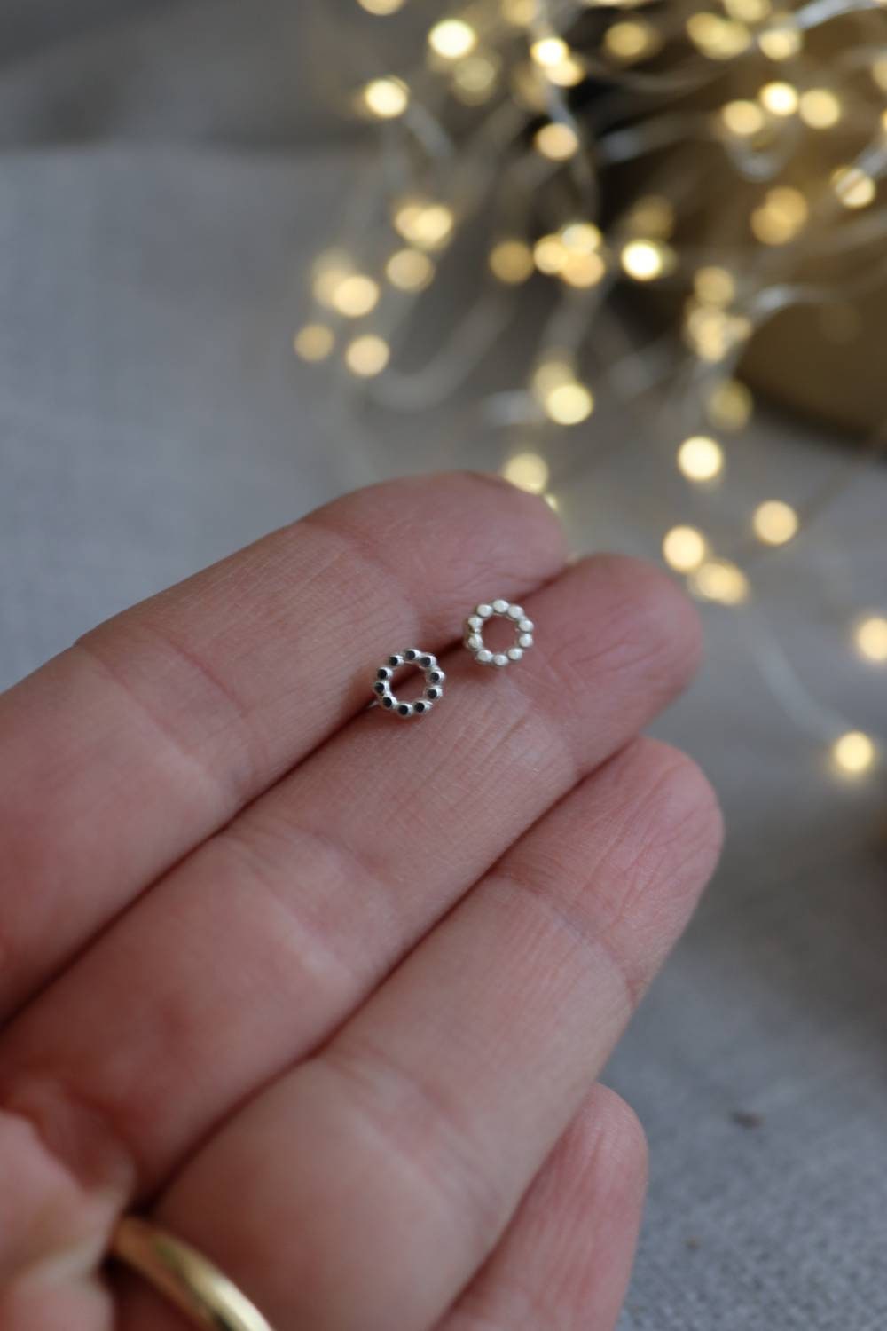 Beaded Circle Sterling Silver Stud Earrings