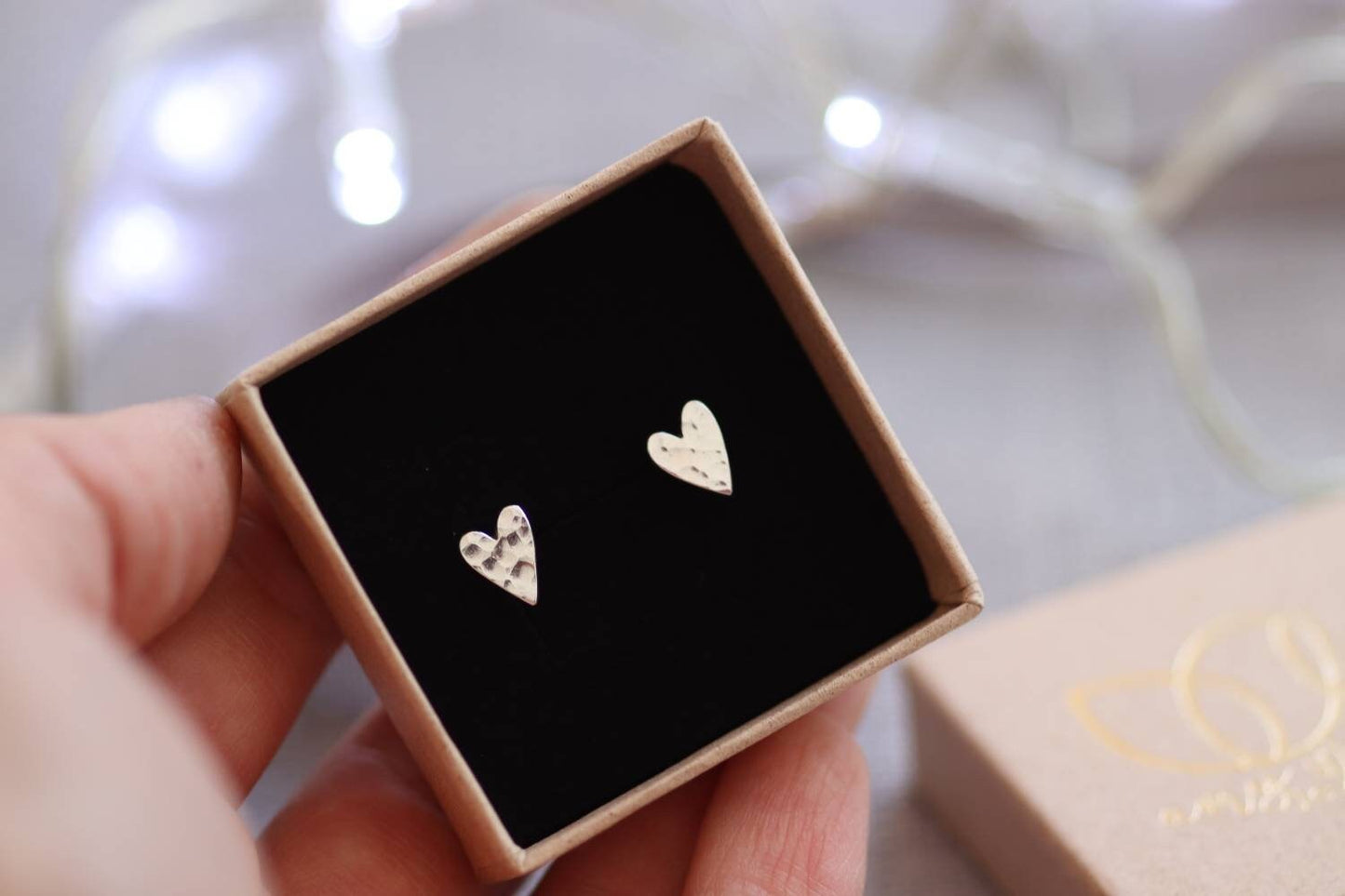 Silver Hammered Heart Stud Earrings