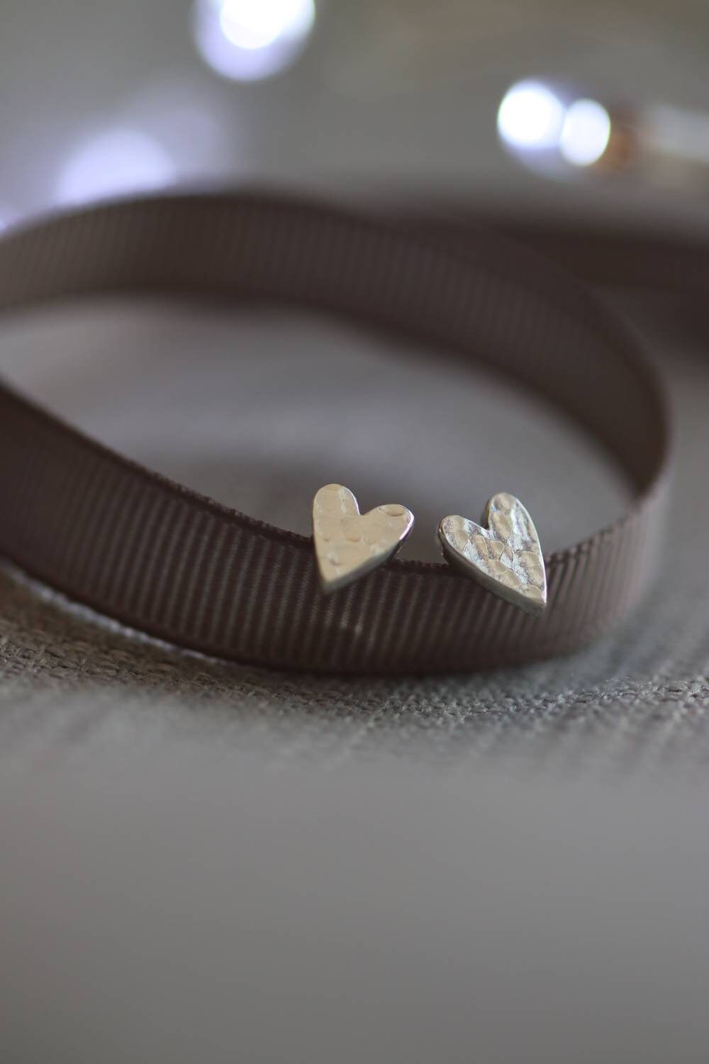 Silver Hammered Heart Stud Earrings