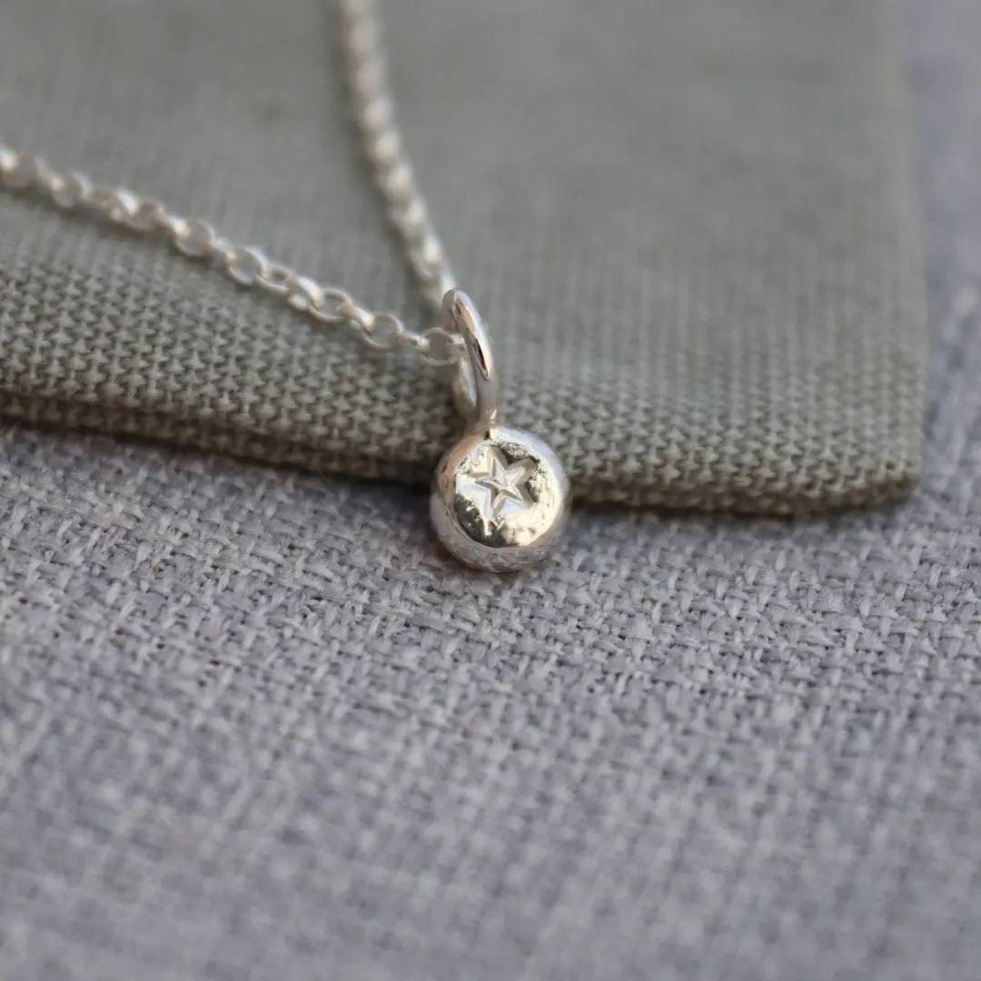 Tiny Star Pebble Pendant / Recycled sterling silver star pendant with optional chain