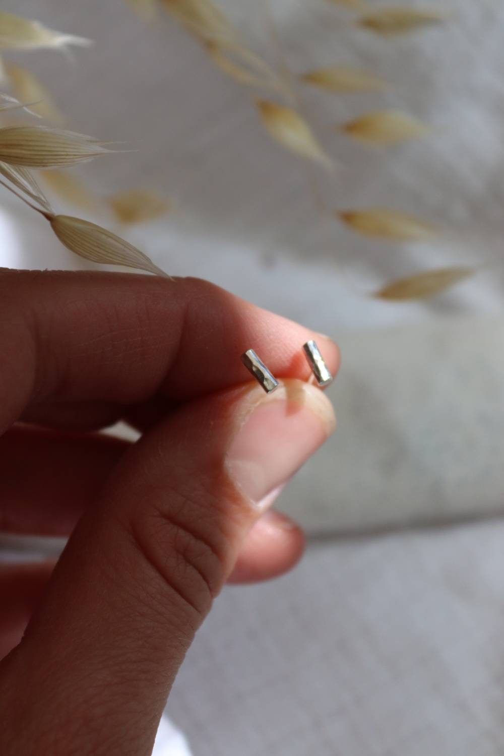 Silver Hammered Bar Studs