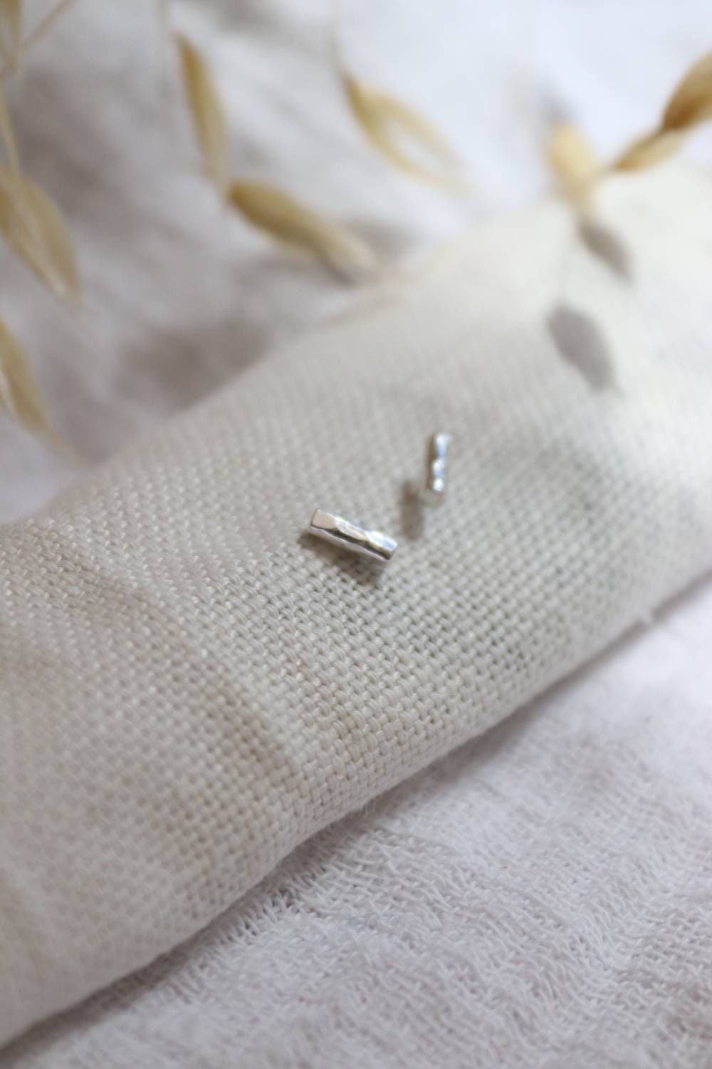 Silver Hammered Bar Studs