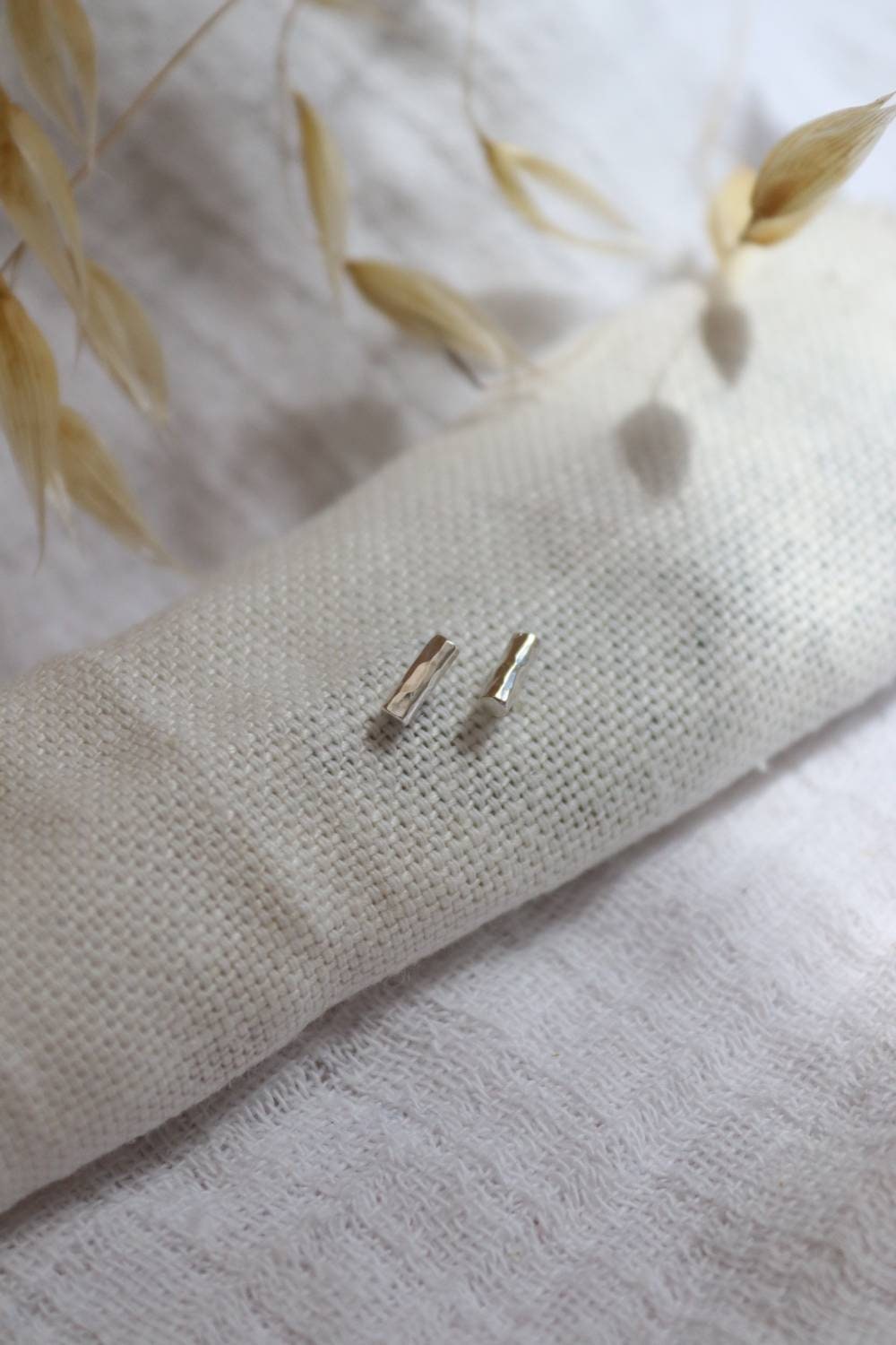 Silver Hammered Bar Studs