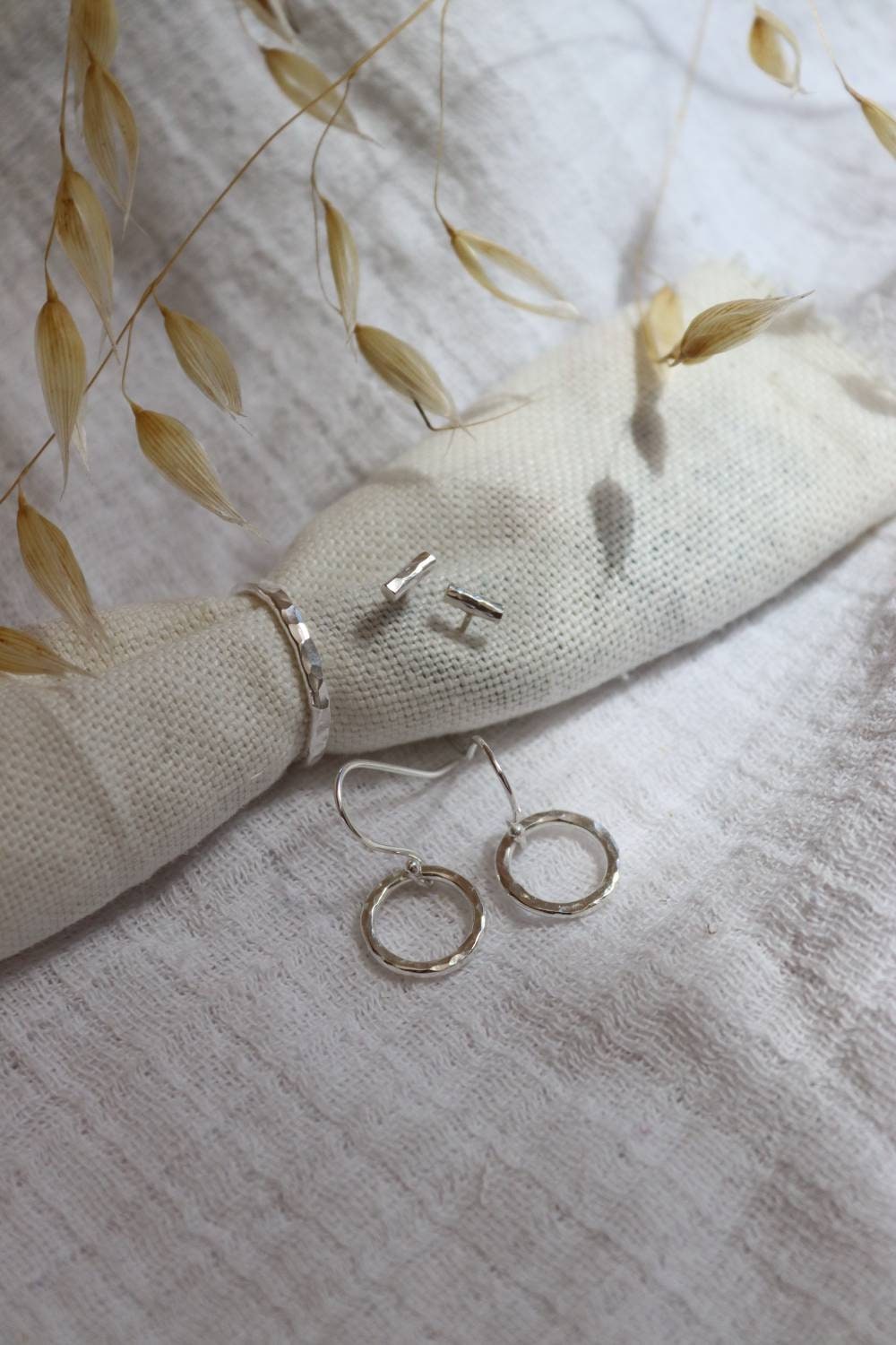 Silver Hammered Bar Studs