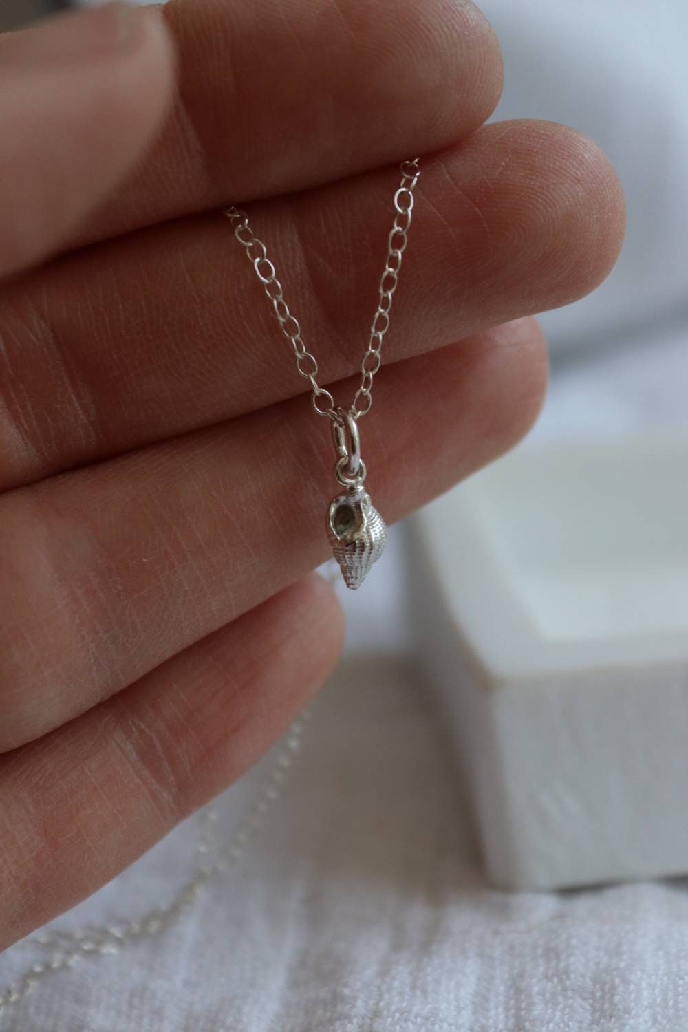 Tiny Silver Dorset Seashell Necklace /British Mudeford Whelk Seashell in Sterling Silver