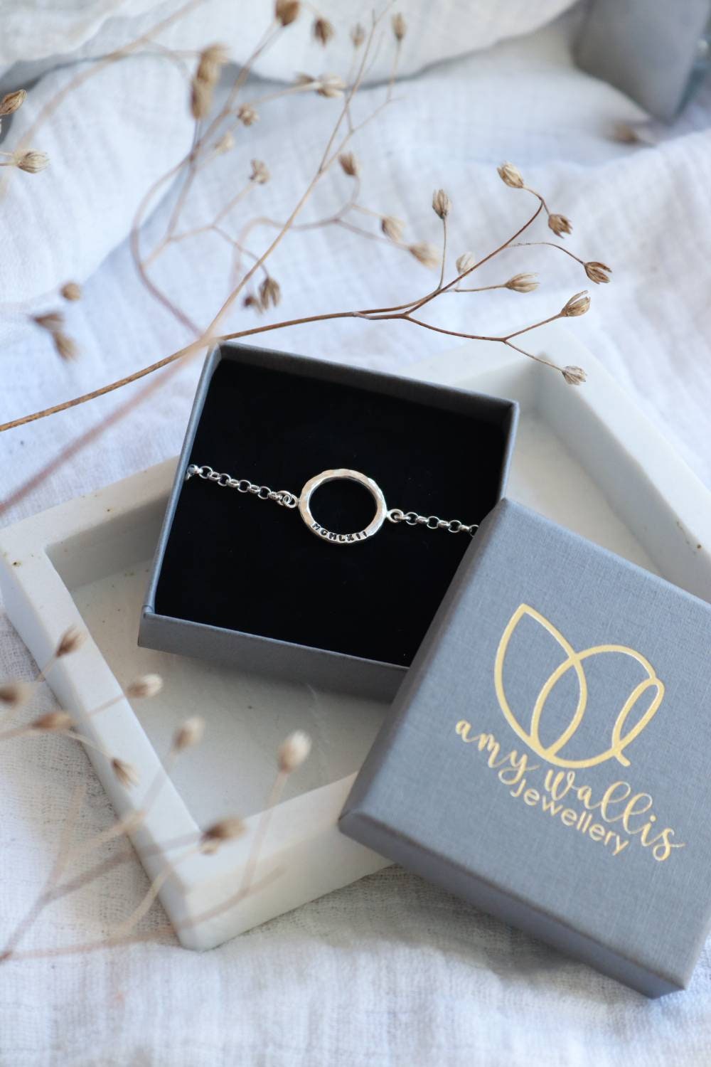 Love You To The Moon Silver Circle Message Bracelet
