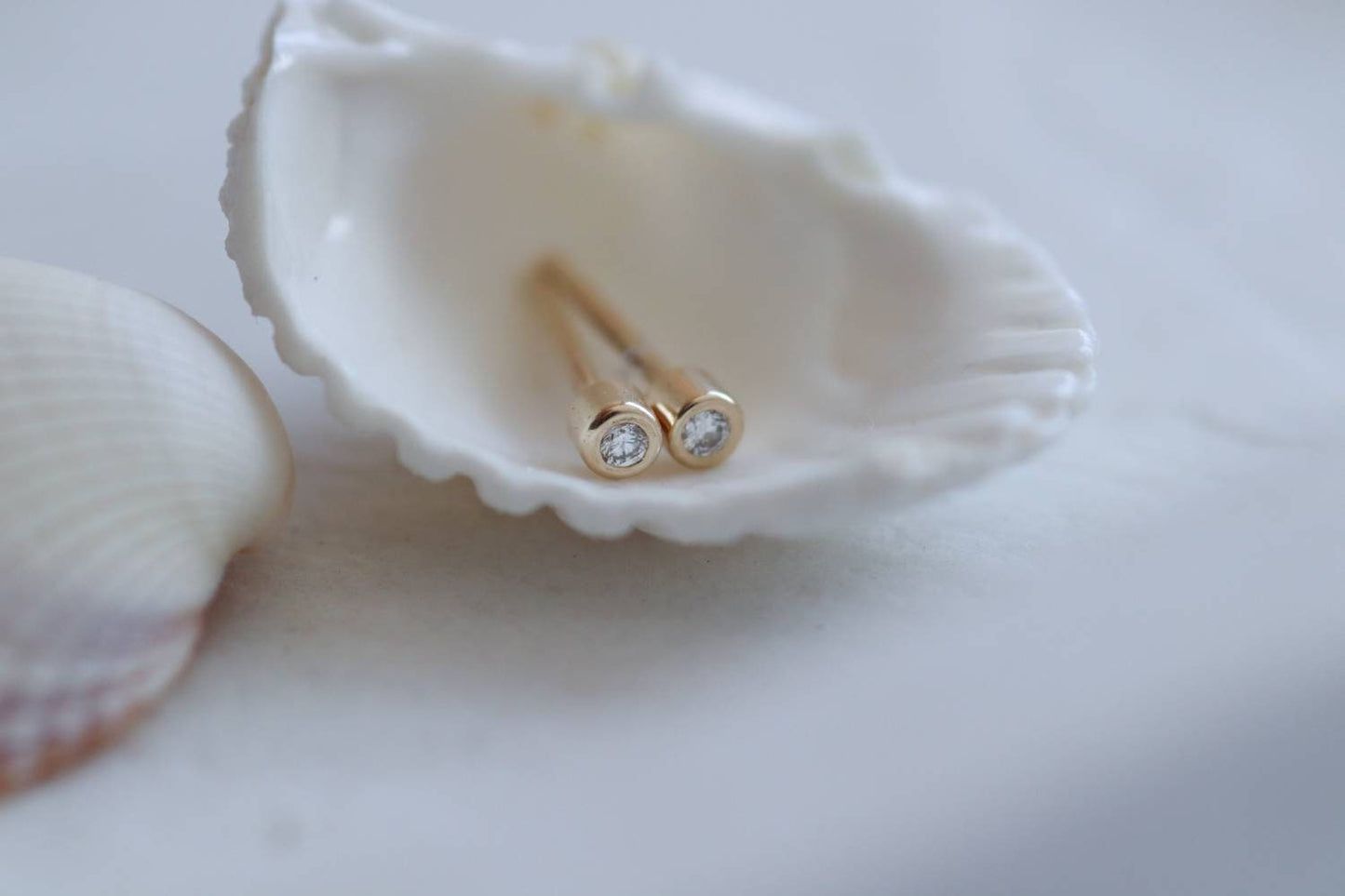 Tiny 9ct Gold and Natural Ocean Diamond Stud Earrings / Second Piercing / Ethically Sourced Diamonds