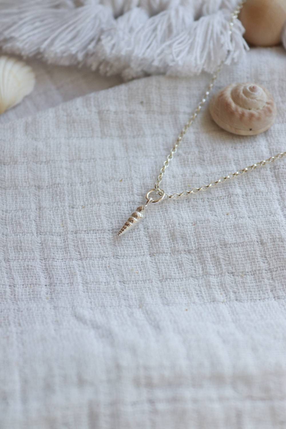 Silver Shell Necklace / Pointed Snail from the Sand Dunes/ Shell Charm / Sea Shells in Silver