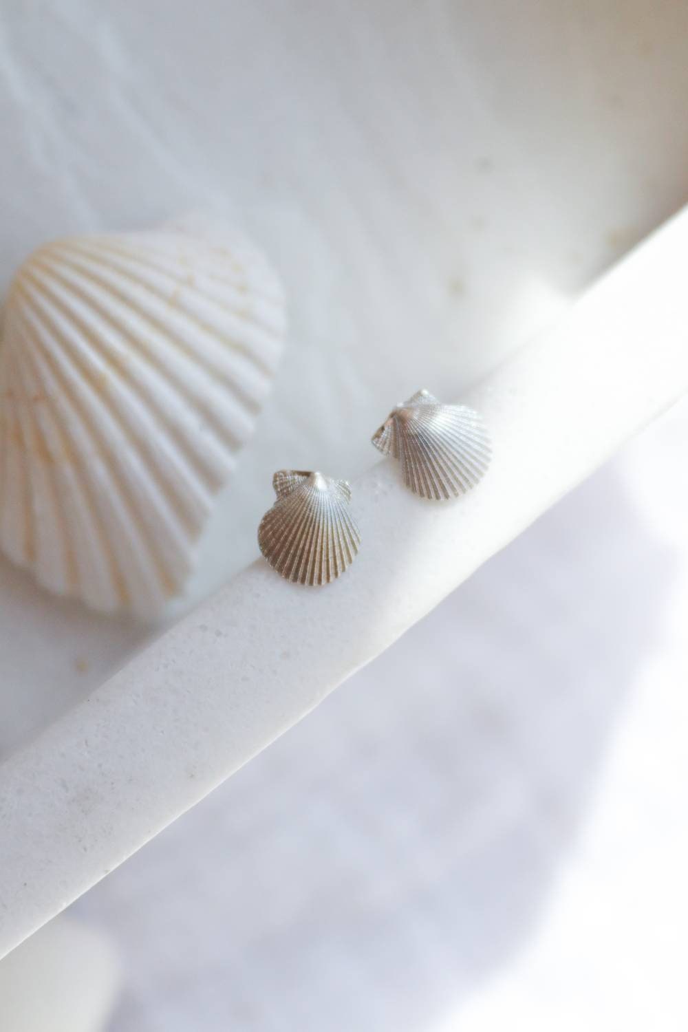 Silver Seashell Studs / Tiny Cornish Scallop Shells in Solid Sterling Silver