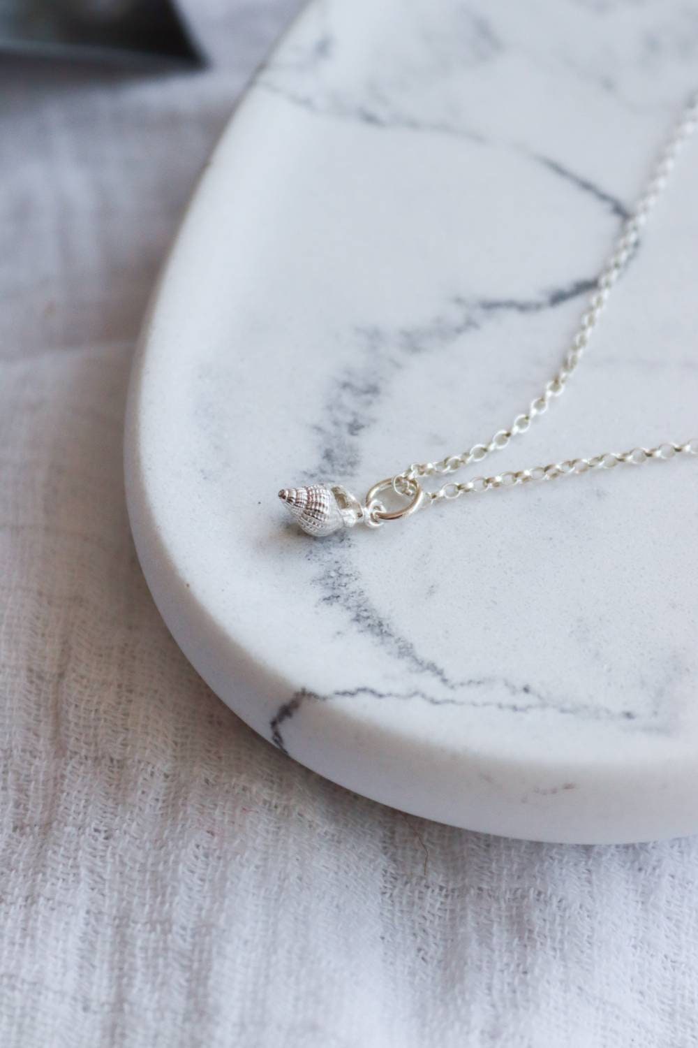 Tiny Silver Dorset Seashell Necklace /British Mudeford Whelk Seashell in Sterling Silver