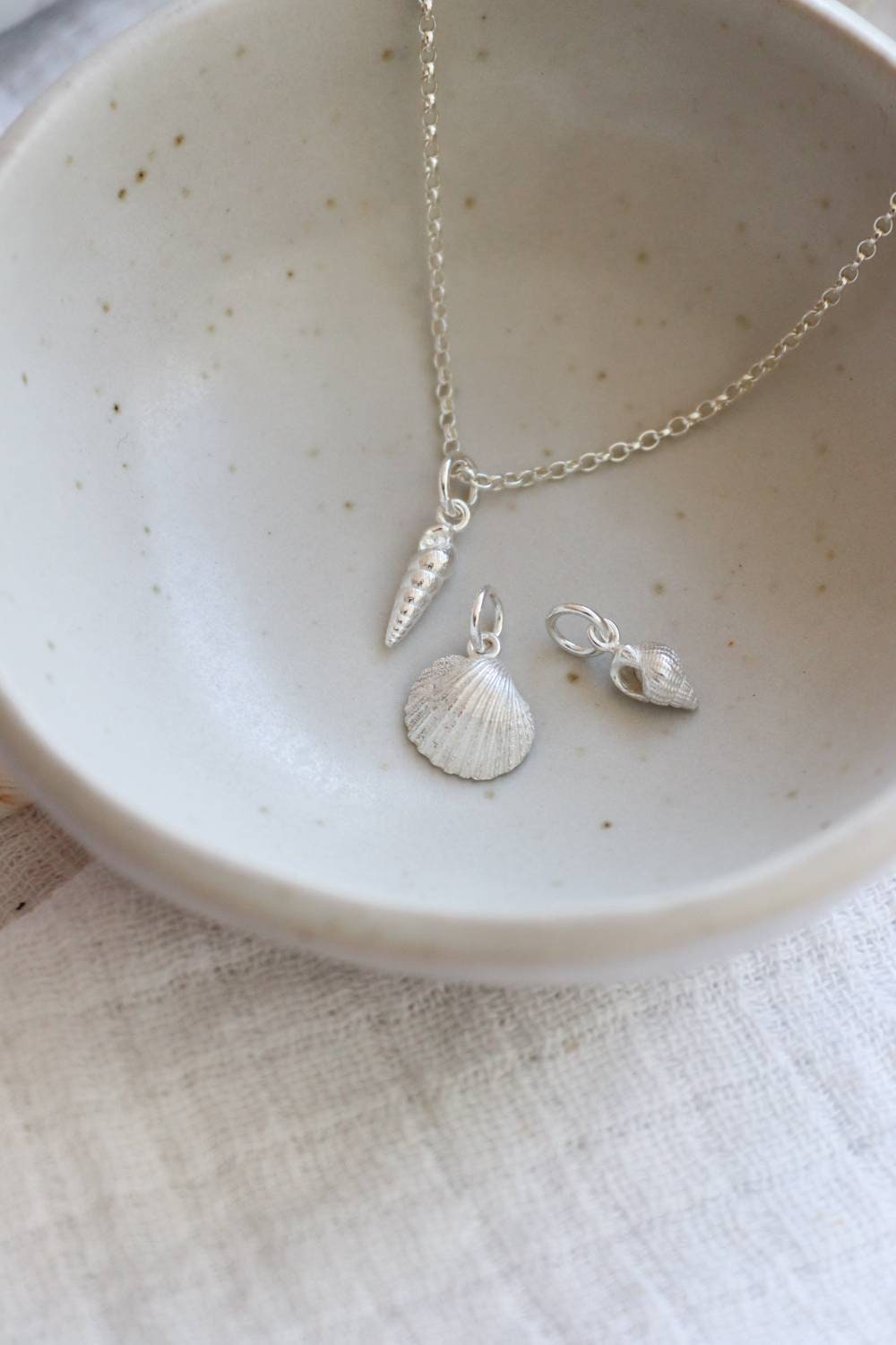 Silver Shell Necklace / Pointed Snail from the Sand Dunes/ Shell Charm / Sea Shells in Silver