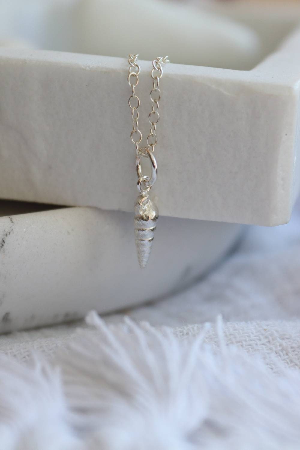 Silver Shell Necklace / Pointed Snail from the Sand Dunes/ Shell Charm / Sea Shells in Silver