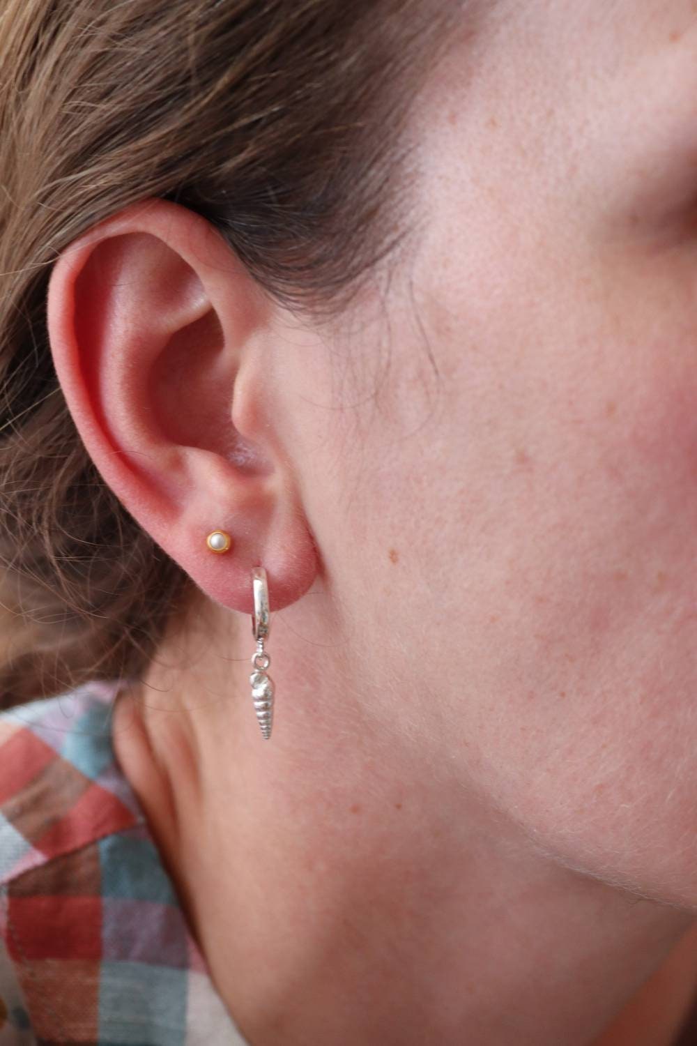 Solid Silver Seashell Huggie Hoops / Showstoppers / Dangly Huggies / Shell Earrings