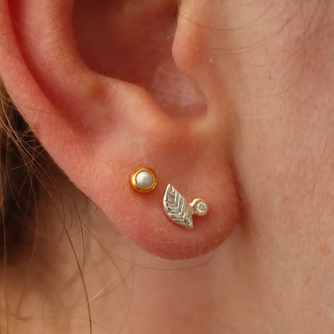 Diamond Gold and Silver Leaf Studs