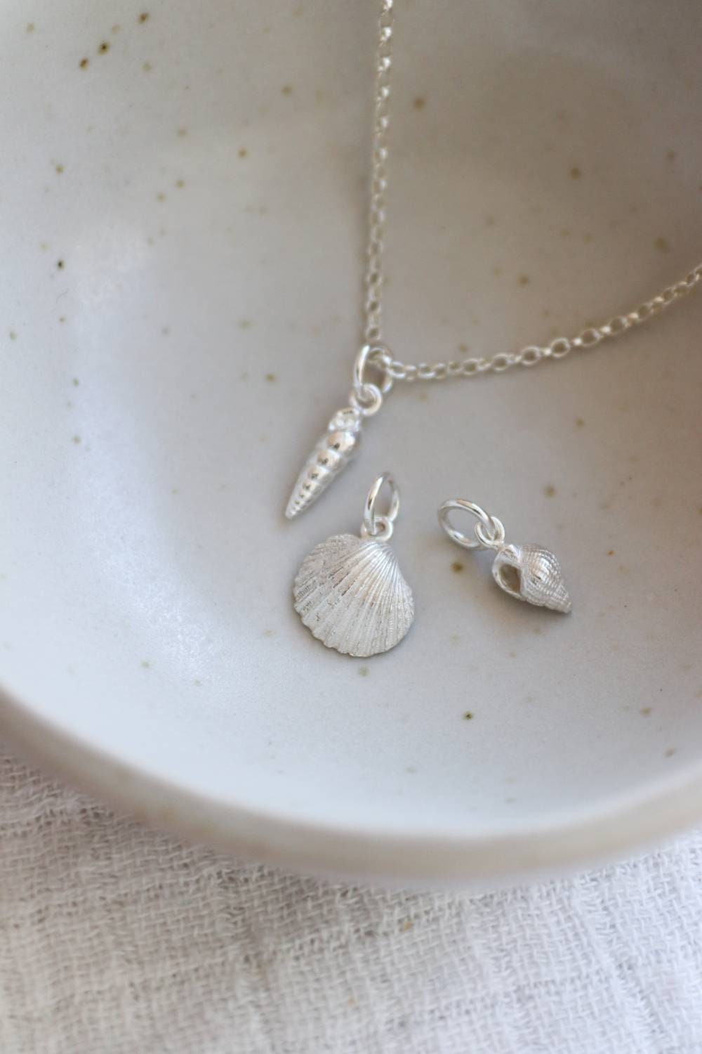 Tiny Silver Dorset Seashell Necklace /British Mudeford Whelk Seashell in Sterling Silver