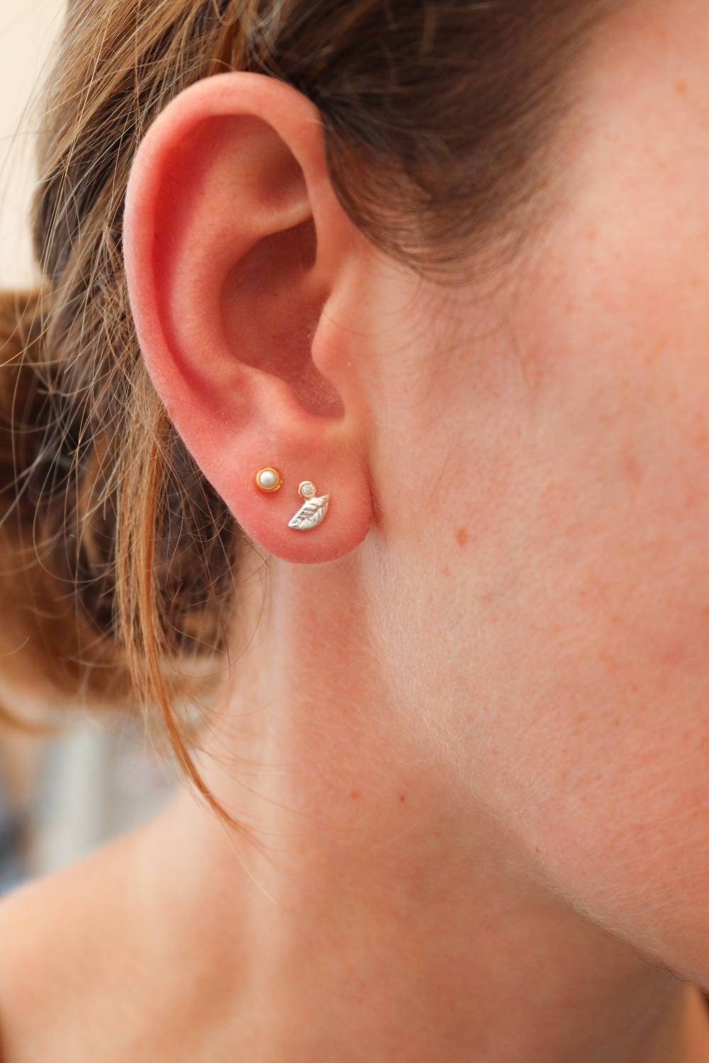 Diamond Gold and Silver Leaf Studs