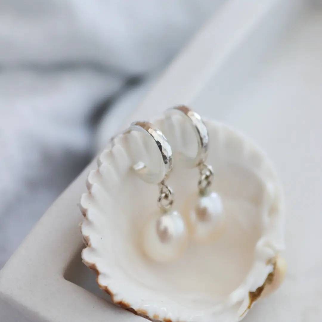 Sterling Silver Pearl Drop Hoop Earrings / Princess of Wales Inspired Huggie Earrings