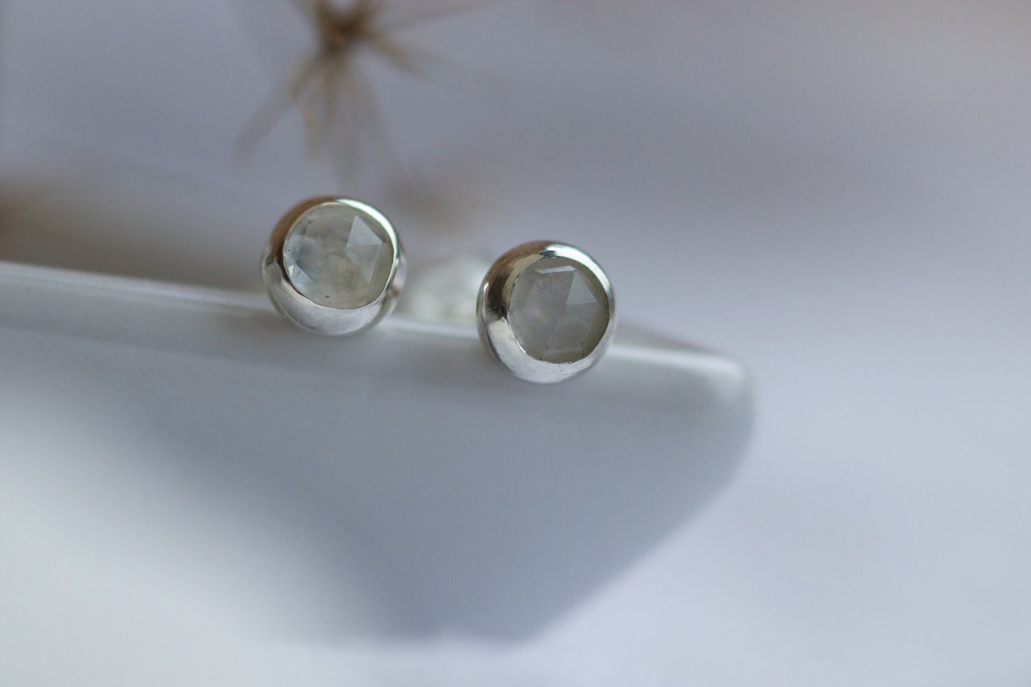 Silver and Moonstone Stud Earrings - June Birthstone