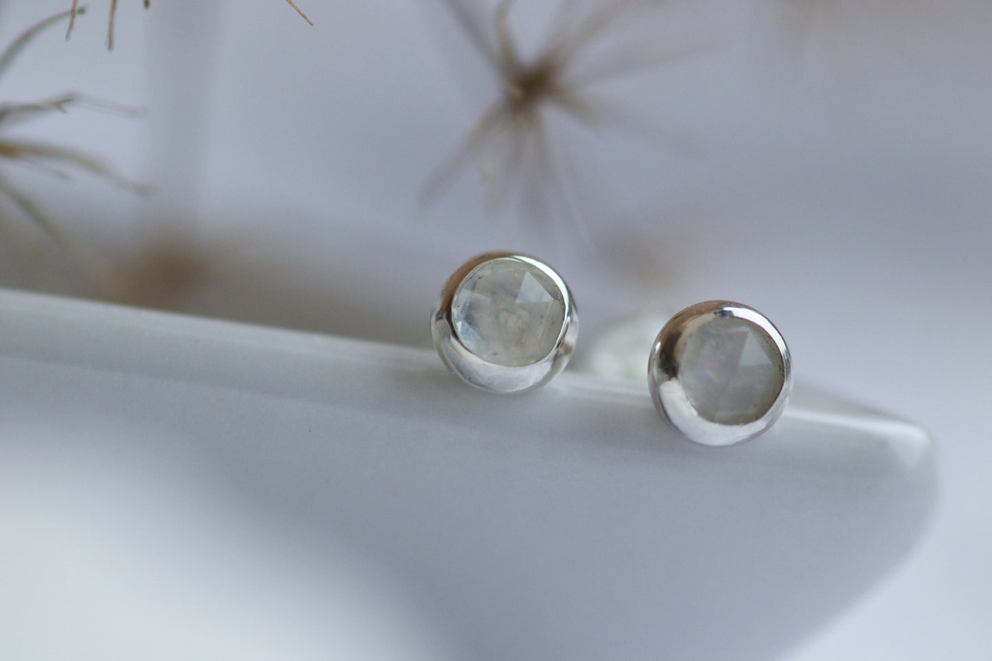 Silver and Moonstone Stud Earrings - June Birthstone