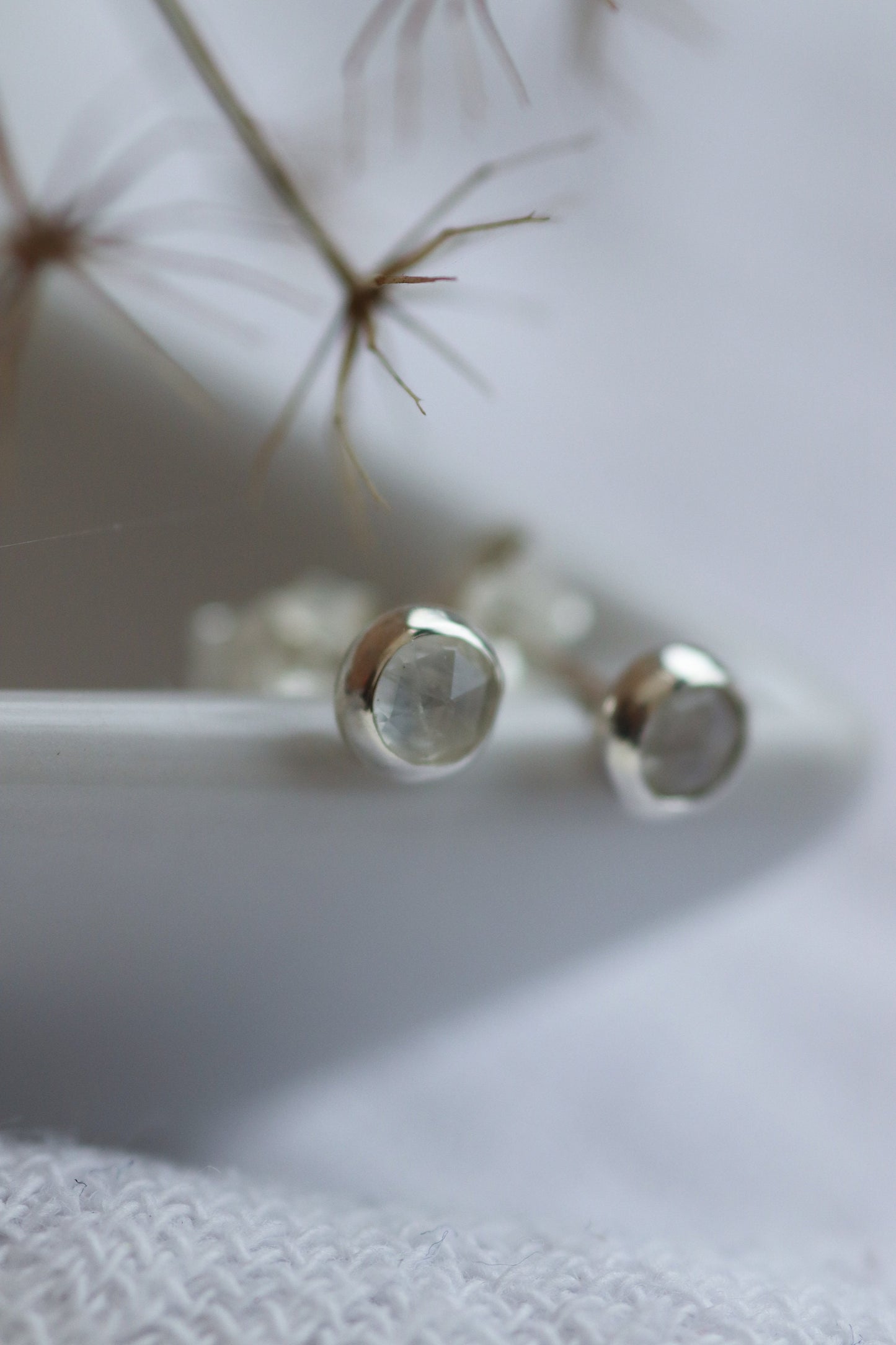Silver and Moonstone Stud Earrings - June Birthstone
