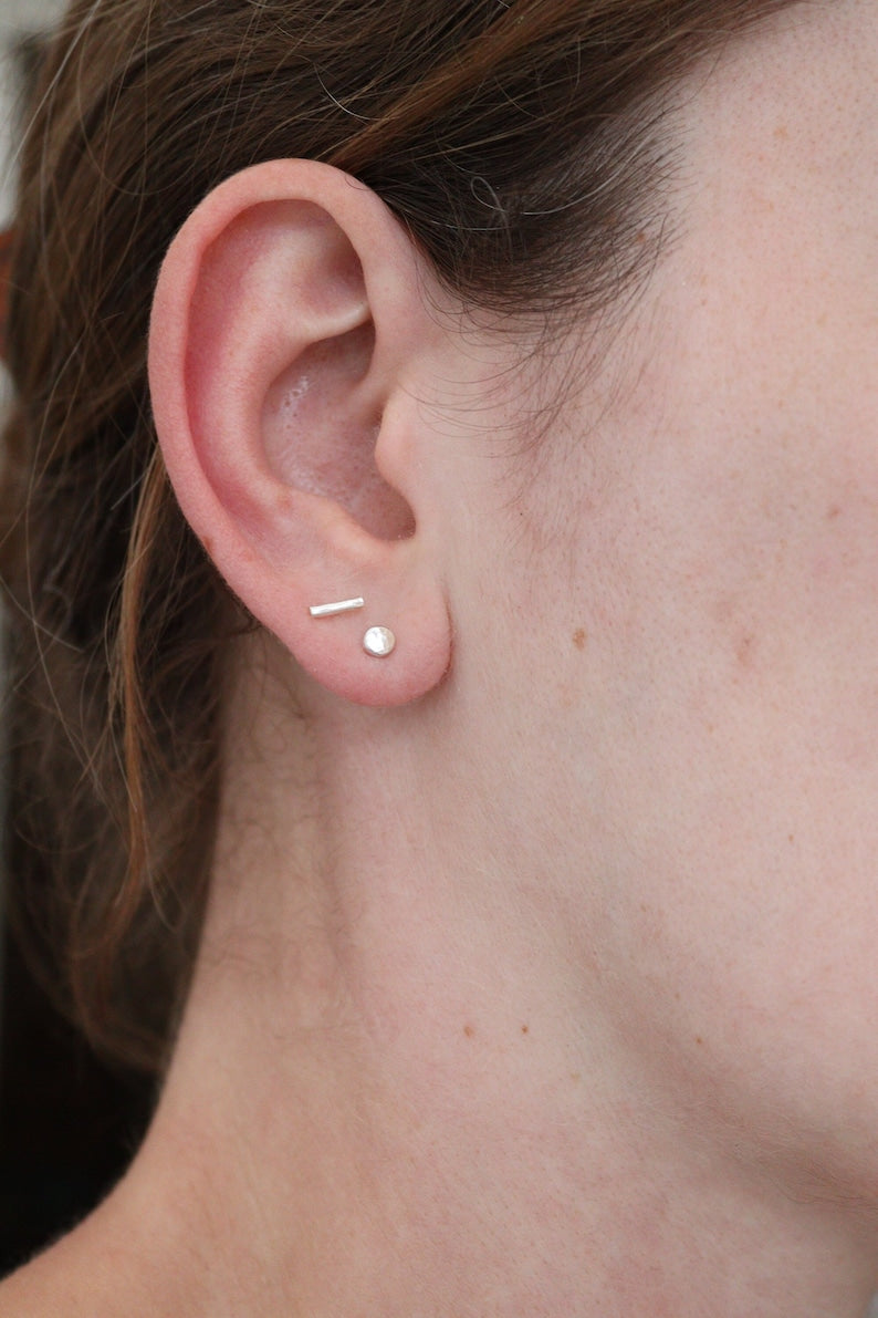 Silver Hammered Bar Studs