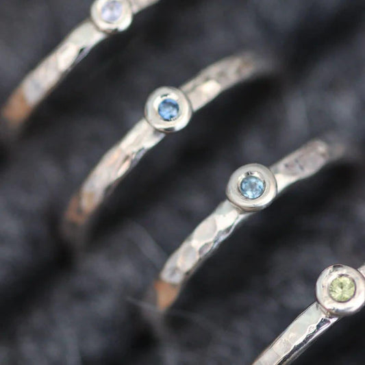 Silver Birthstone Dot Stacking Rings