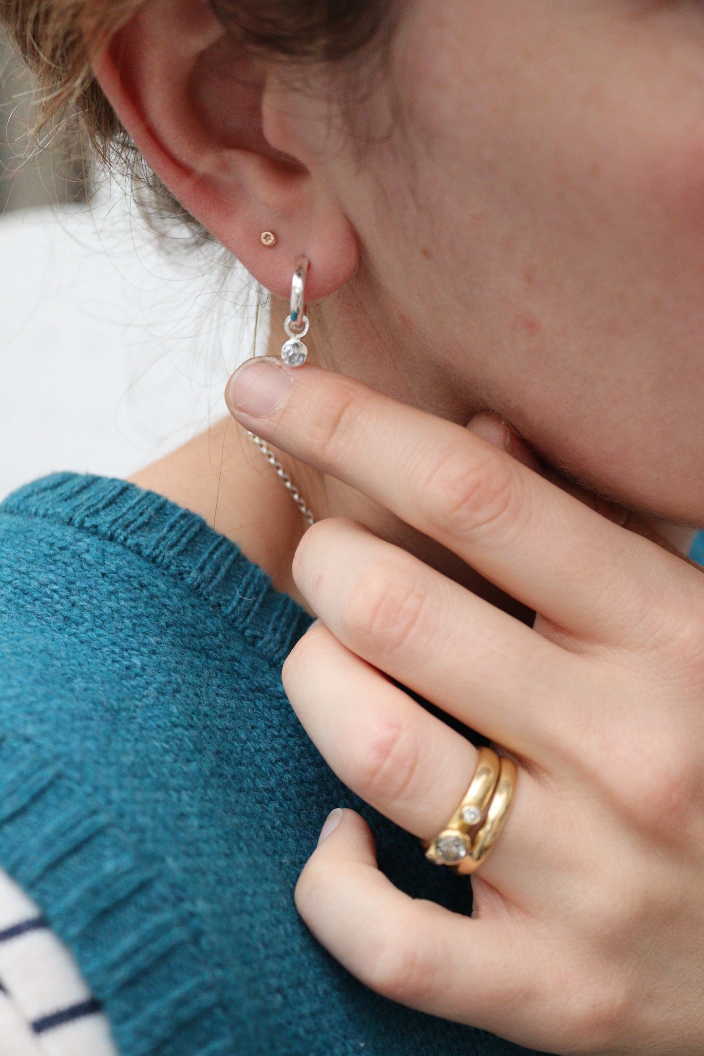 Silver Huggie Hoops with Removable Confetti Drops