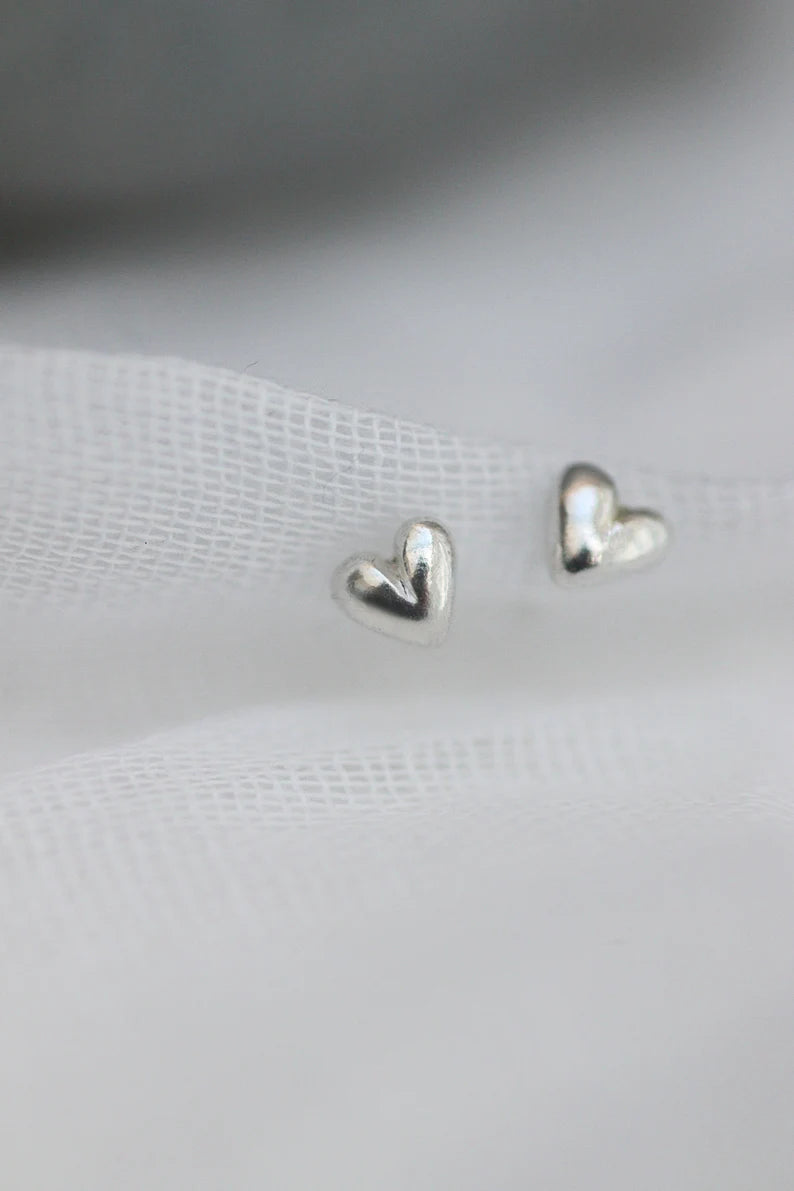 3d hand carved silver heart studs 