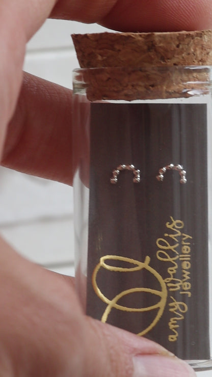 Silver Beaded Rainbow Stud Earrings