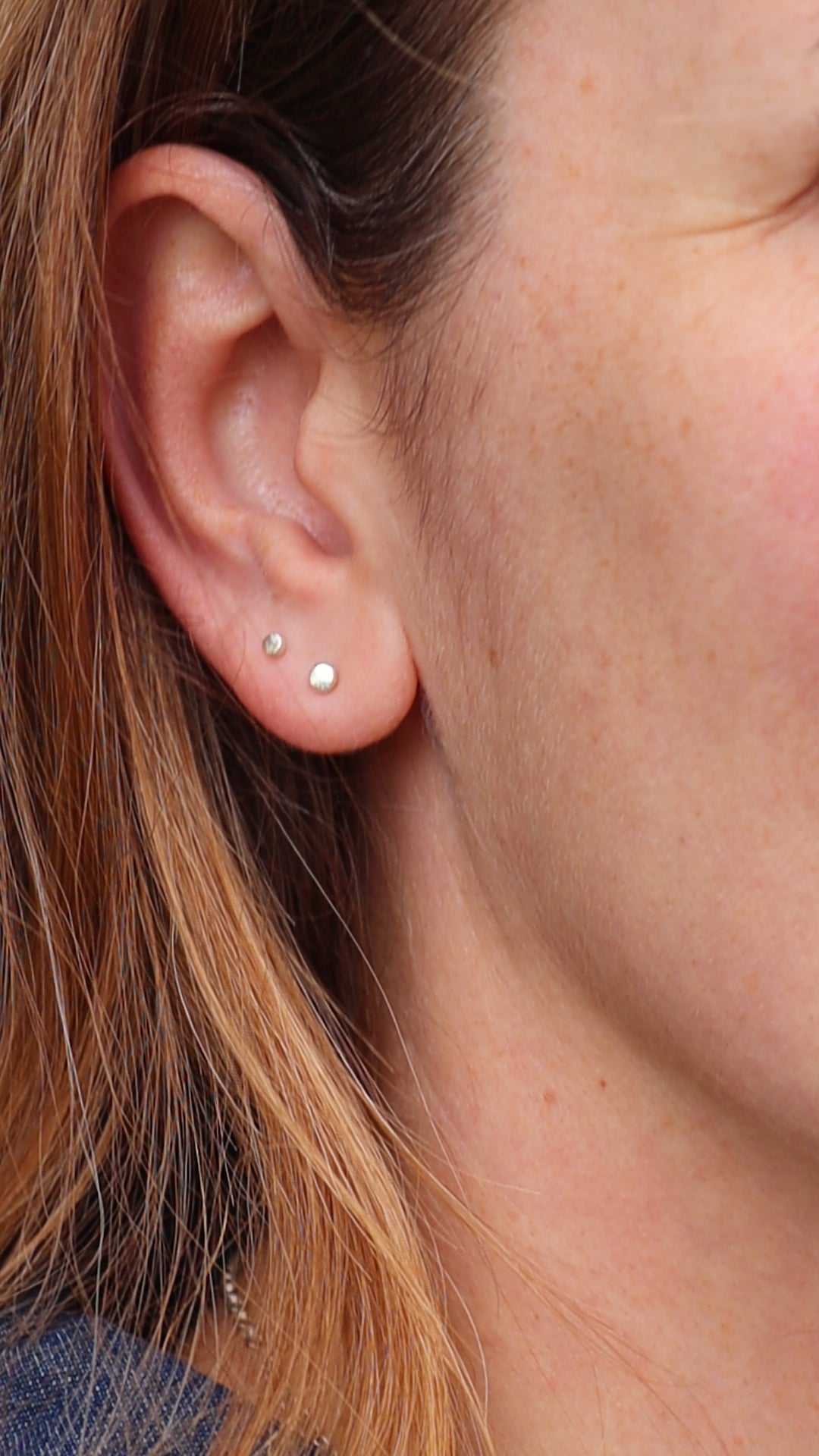 minimalist handmade white gold dot studs 
