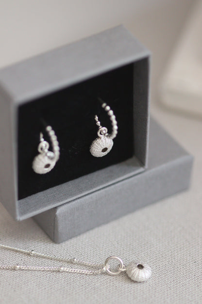 Recycled Silver Sea Urchin Earrings - Huggie Hoops
