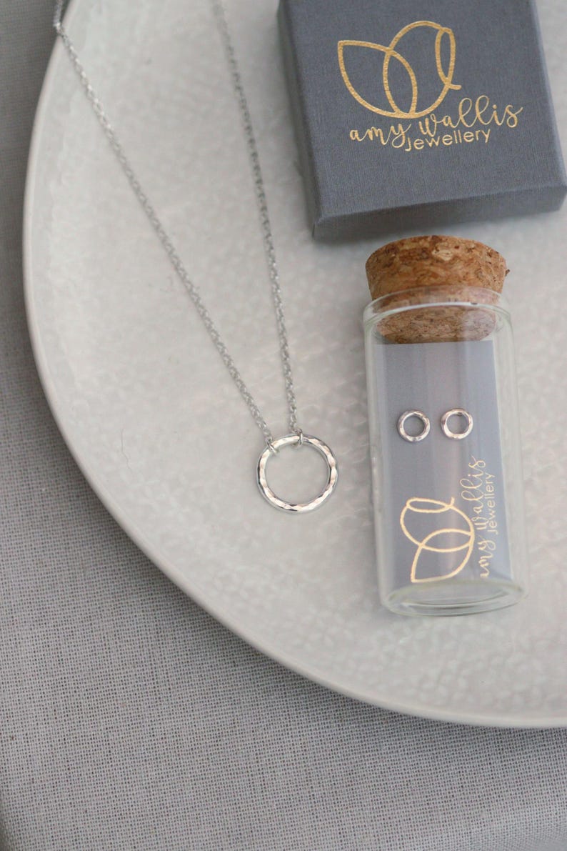 Silver Hug Necklace - Hammered Silver Ring