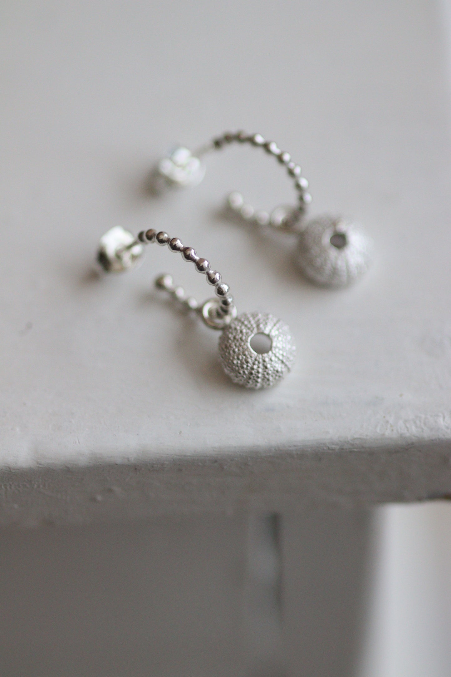 Recycled Silver Sea Urchin Earrings - Huggie Hoops