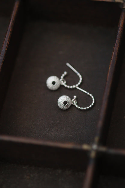 Recycled Silver Sea Urchin Earrings - Huggie Hoops