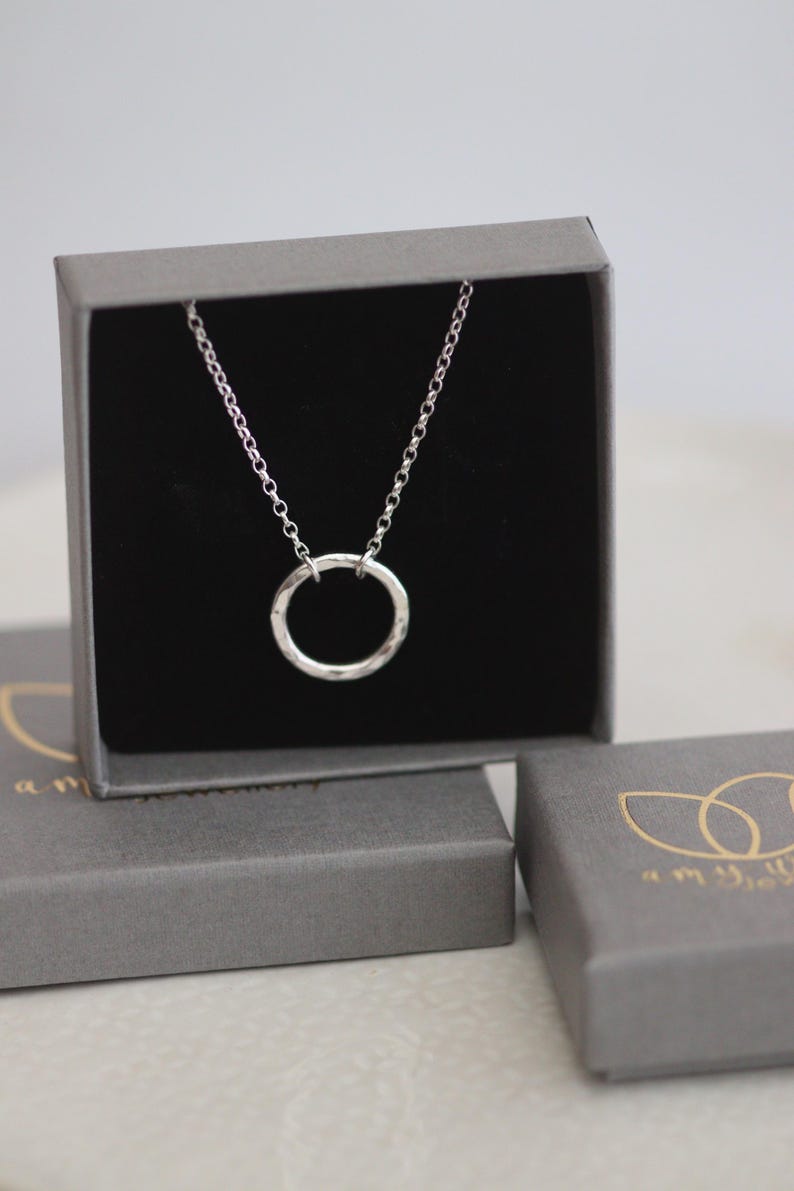 Silver Hug Necklace - Hammered Silver Ring