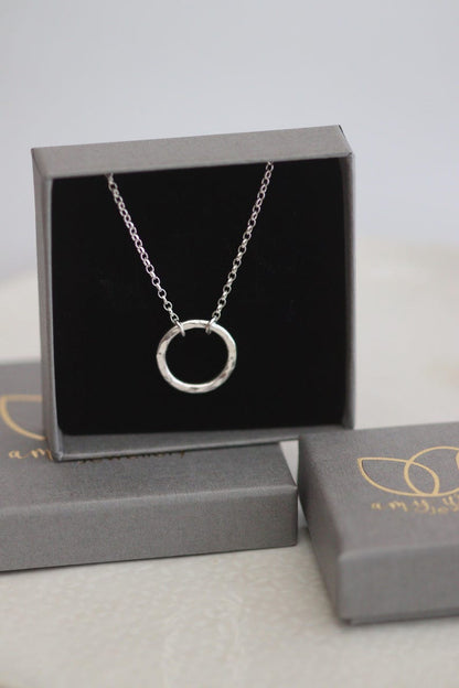 Silver Hug Necklace - Hammered Silver Ring