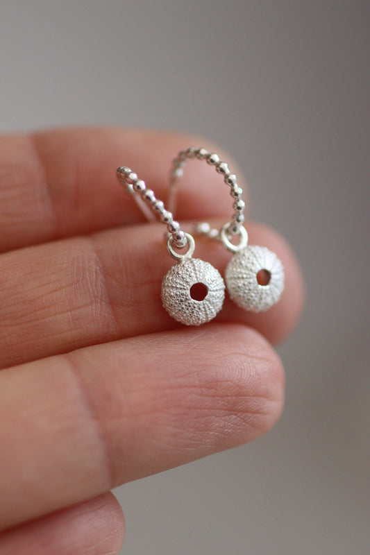 Recycled Silver Sea Urchin Earrings - Huggie Hoops