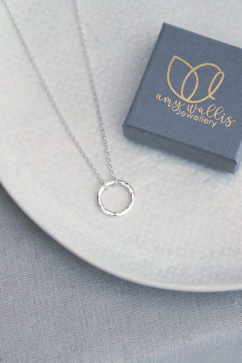 Silver Hug Necklace - Hammered Silver Ring