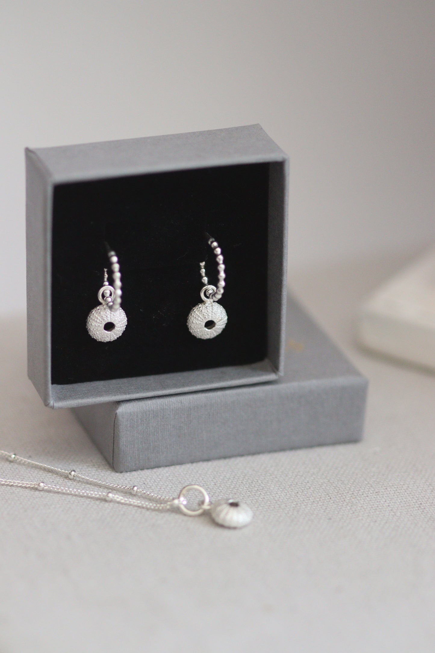 Recycled Silver Sea Urchin Earrings - Huggie Hoops