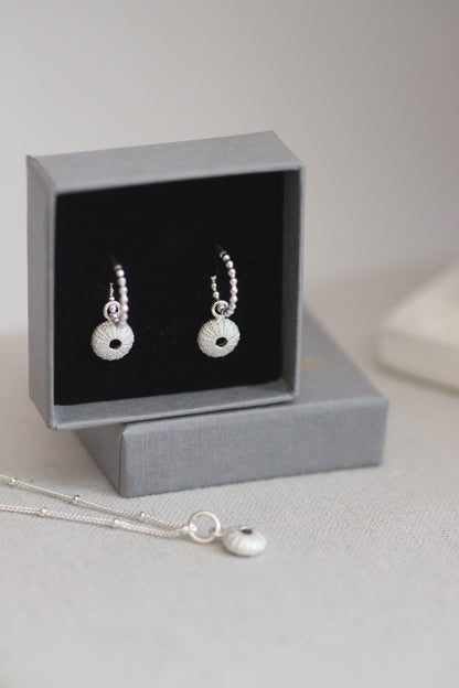 Recycled Silver Sea Urchin Earrings - Huggie Hoops