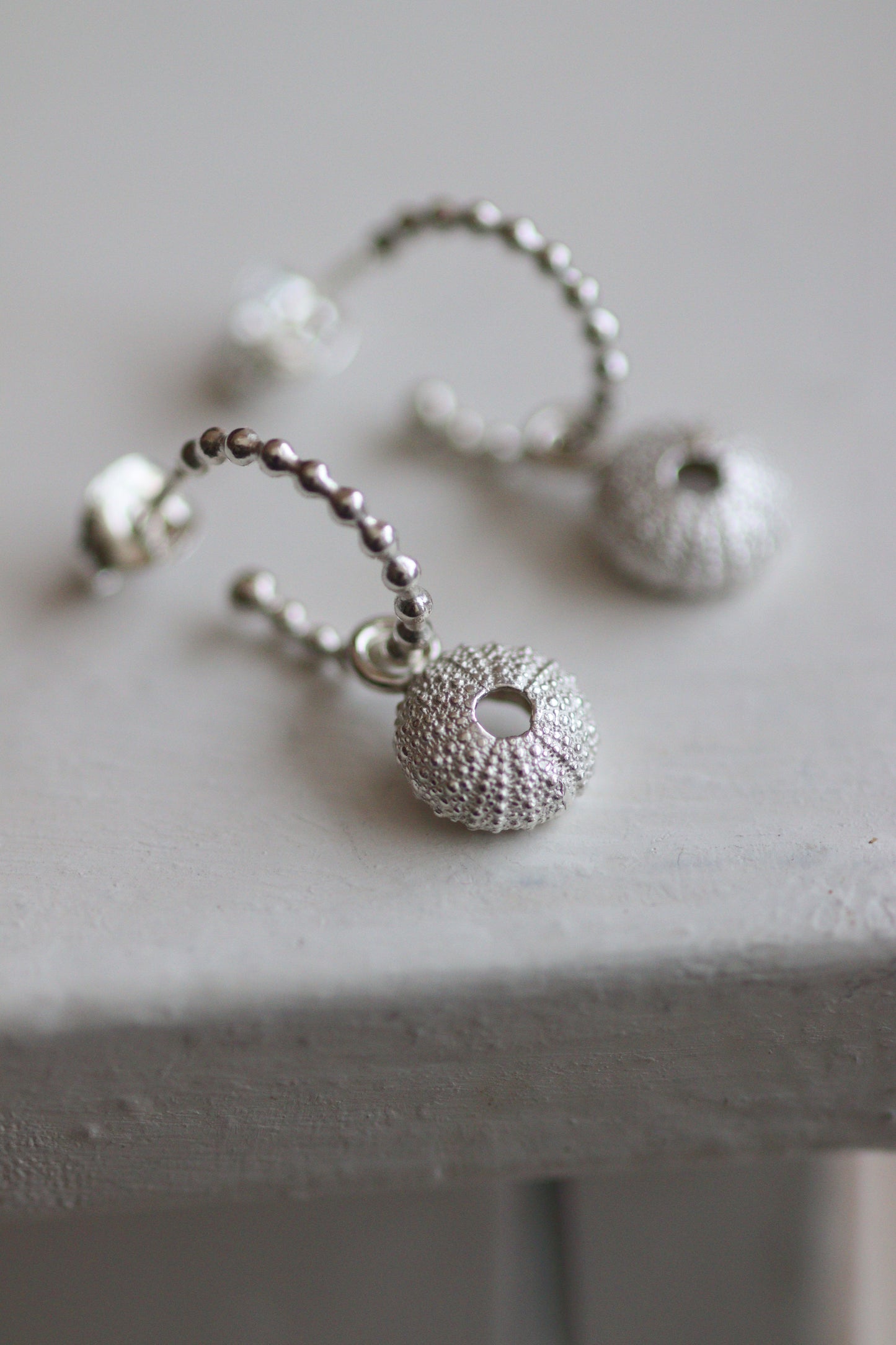 Recycled Silver Sea Urchin Earrings - Huggie Hoops