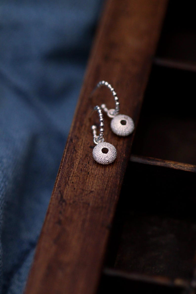 Recycled Silver Sea Urchin Earrings - Huggie Hoops