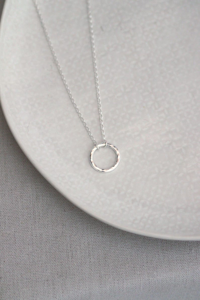 Silver Hug Necklace - Hammered Silver Ring