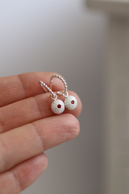 Recycled Silver Sea Urchin Earrings - Huggie Hoops